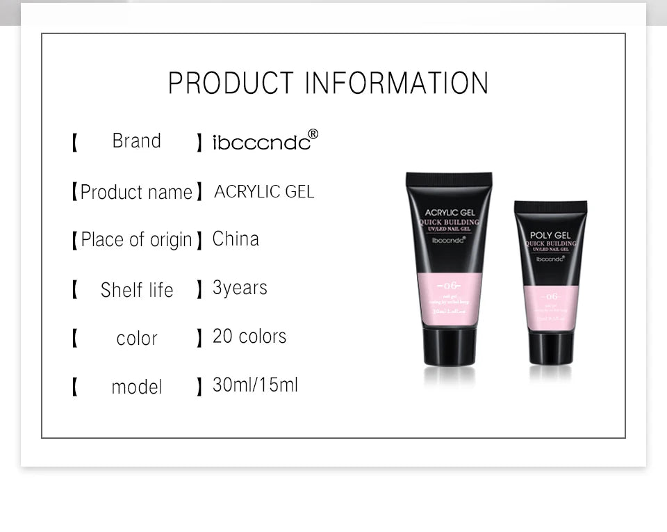 Gel de unghii 2025: 30ml acrilic dur, transparent - Colecție UV LED