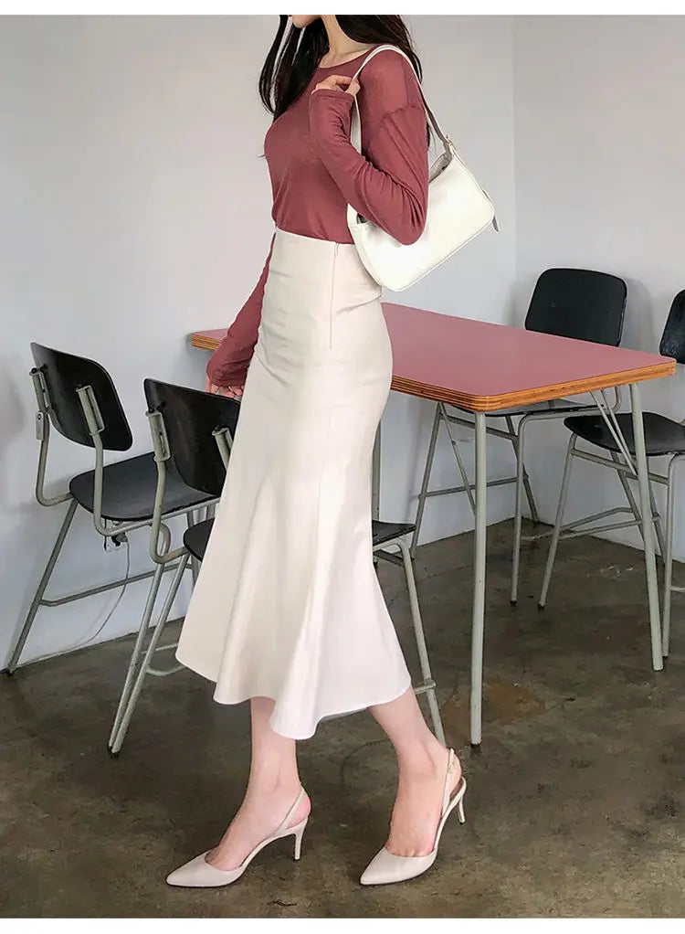 Fuste lungi elegante pentru birou, femei, 2024, la modă, talie înaltă, bodycon, alb-negru, fustă franceză Y2k, corset subțire, fustă maxi de mireasă, XL