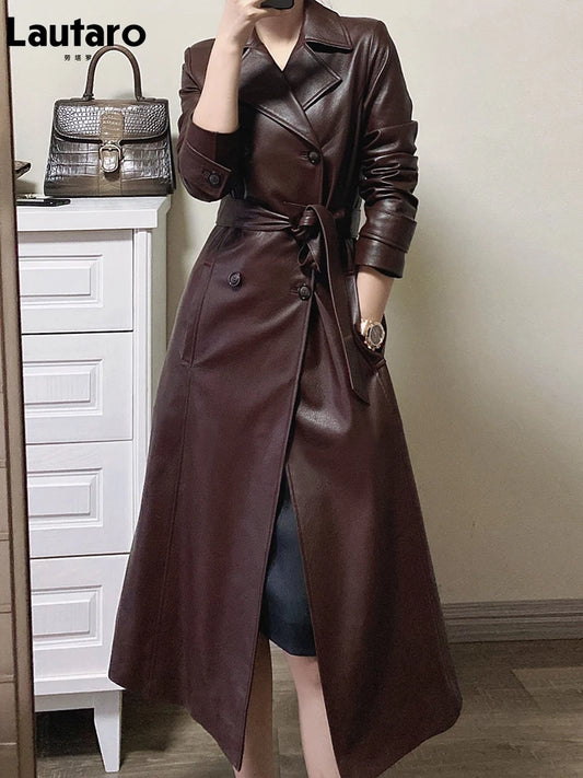 Lautaro Trench Weinrot Fauxleder Lang - Größe XXL