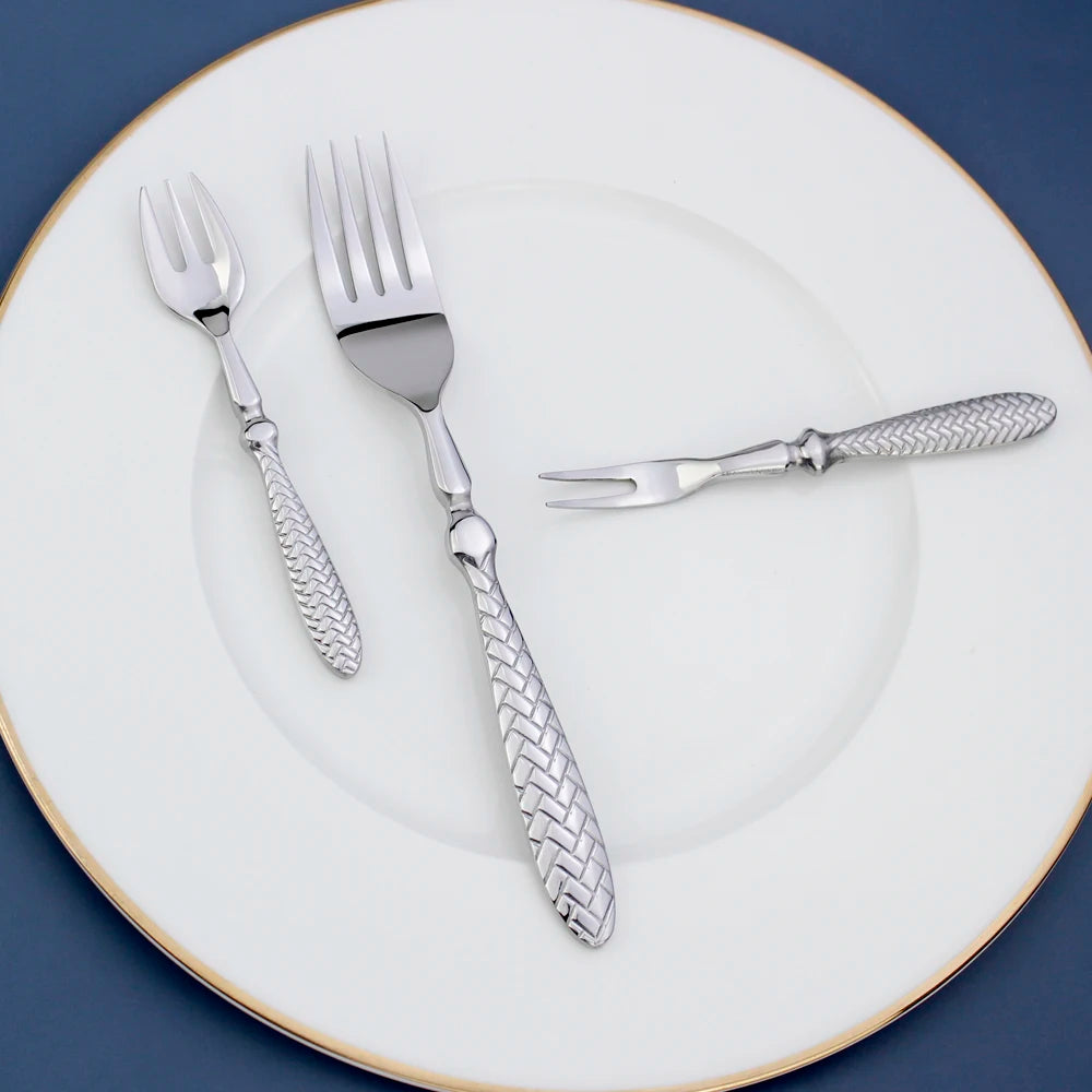 LUCF Royal Luxury 2025 - Gewebtes Muster Griff Spiegel Edelstahl Geschirr - Elegantes Besteck Delikates Tafelgeschirr Küche Hotel