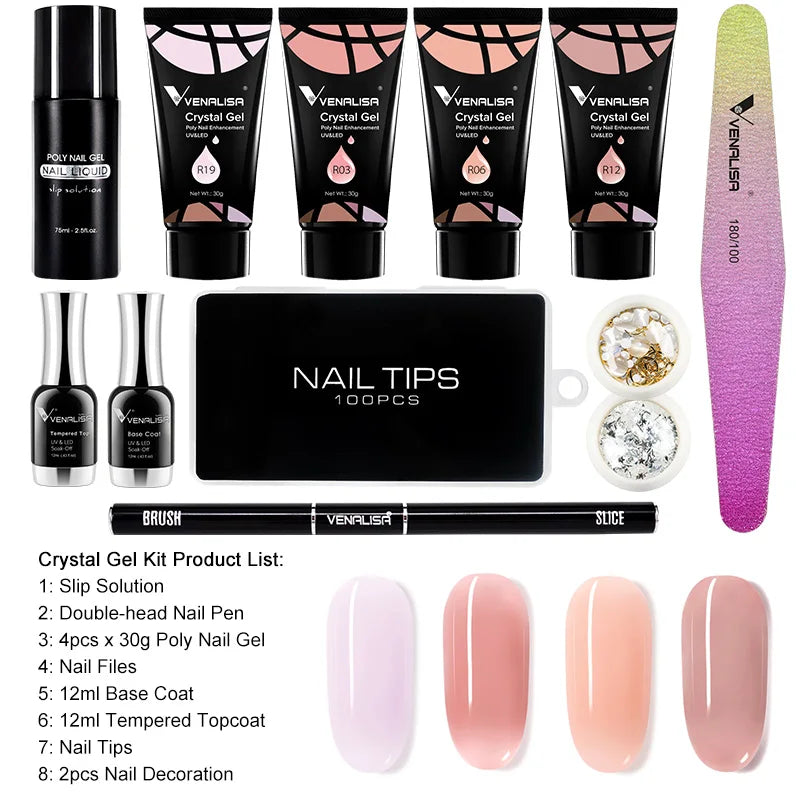VENALISA Poly LED UV Gel Kit Nou Profesional Nail Art UV LED 30g Manichiură Pile de Unghii Transparente Sfaturi de Unghii Cristal Jelly Gel