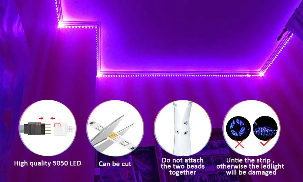 LED Strip Lights, Ultra-Long RGB 5050 LED Strips with Remote Controller, Color Changing Tape Light with 12V  Adapter for Bedroom