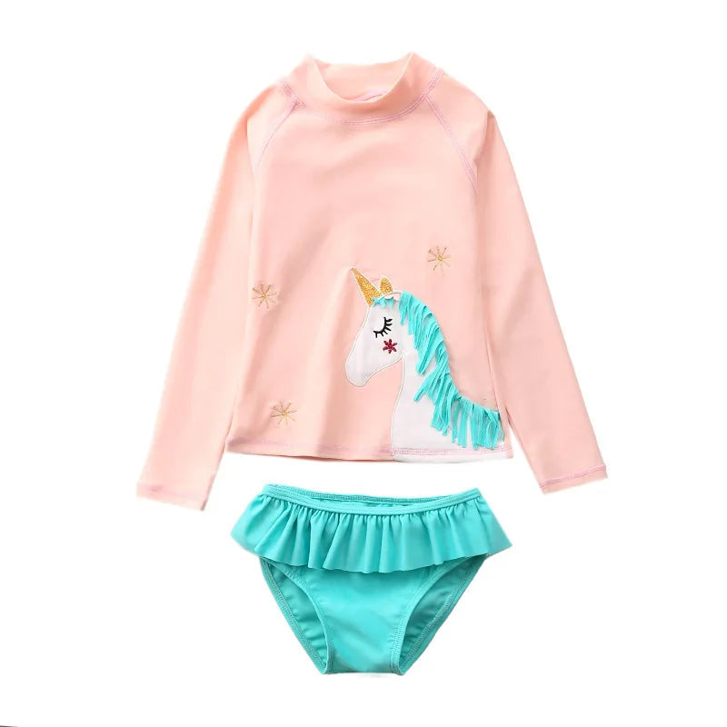 Kinder-Badeanzug 2025: KLEINE KINDER Einhorn Rash Guards Langarm - Zweiteilige Kinder Schwimmkleidung Strand Baby Mädchen UV-Schutz