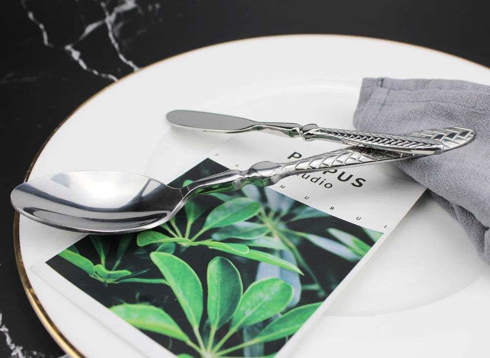 LUCF Royal Luxury 2025 - Gewebtes Muster Griff Spiegel Edelstahl Geschirr - Elegantes Besteck Delikates Tafelgeschirr Küche Hotel