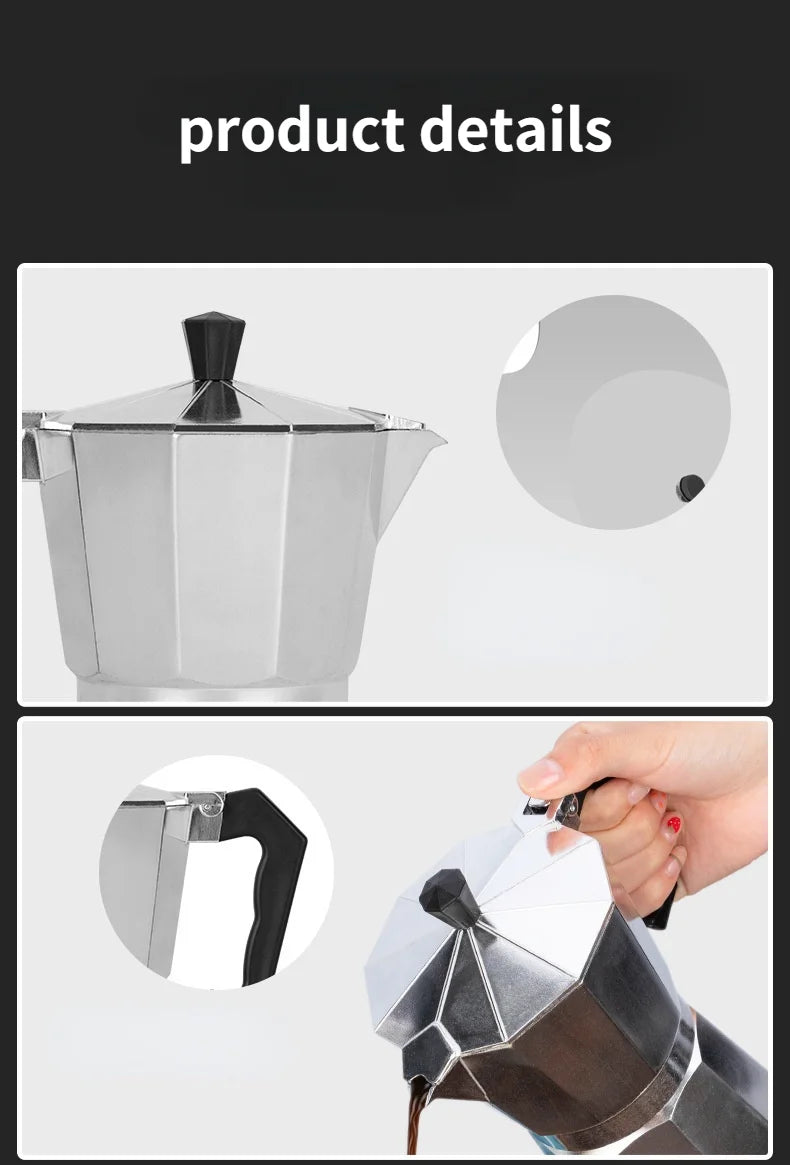 Moka Pot Italian Coffee Machine Espresso Aluminum Geyser Coffee Maker Kettle Latte Stove Classic Coffee Barista Accessories600ml