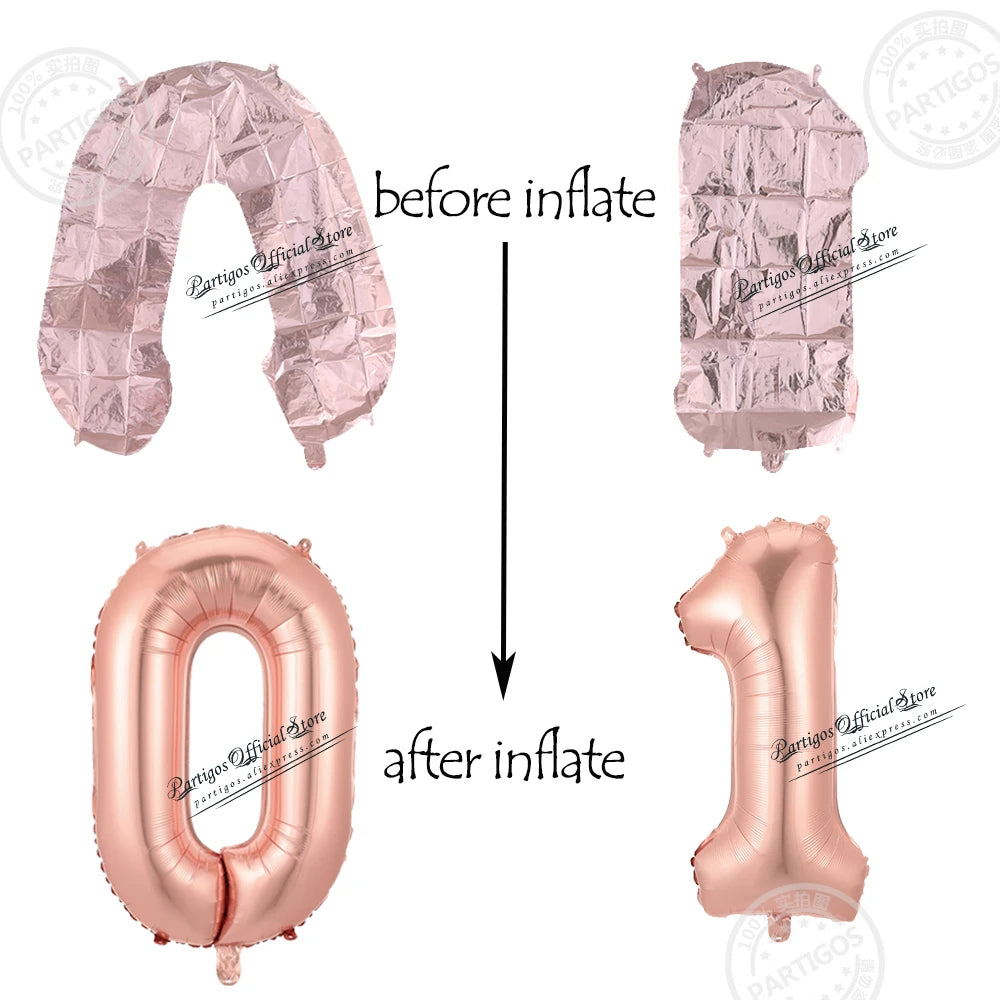 PartyPro Roségold Zahlenballons - Set 10 Stück 16 30 40Zoll