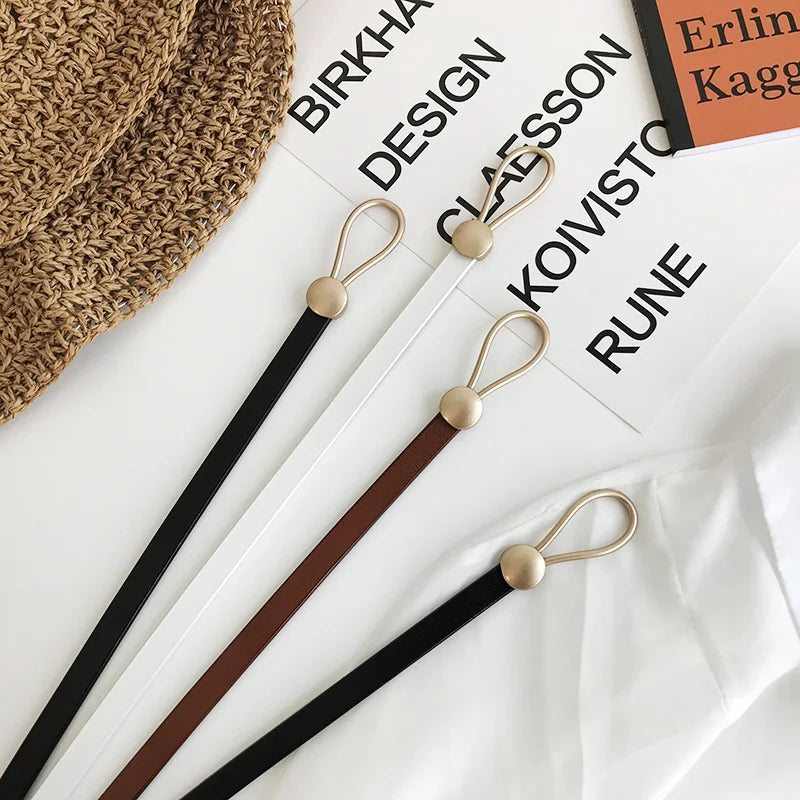 Designer Belts For Women Genuine Leather Knot Dress Belt Long Thin Waistband Gold Buckle Black Ceinture Femme Easy Cummerbunds