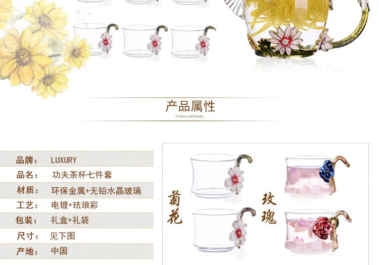 Hand-painted Kung Fu teapot, heat-resistant glass single pot enamel color bubble teapot, high-grade scented tea kettle