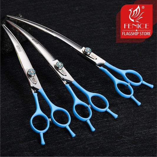 Fenice 7.0 7.5 8.0 Inch Professional Black Grooming Scissors Curved Shear for Teddy/Pomeranian Dogs Pet Grooming Tools JP 440C - Golden Bridge Store