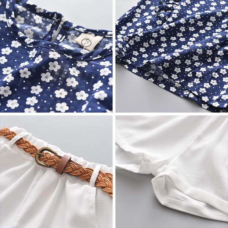 Bear Leader Neuer Sommer Casual Kinder Sets Chiffon Blumen Blau T-Shirt Hosen Mädchen Kleidung Sets Kinder Sommer Set für 3-7 Jahre