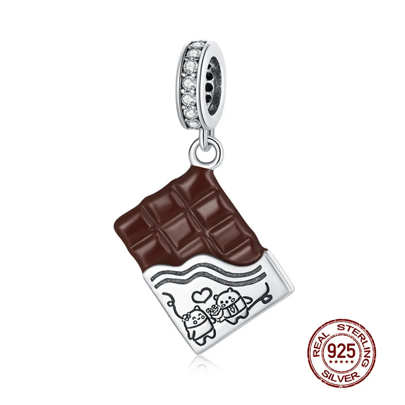 Sterling Silber Anhänger: WOSTU 925 DIY Armband Charms AAA Cubic Zirkonia - Haustier Kamera Biene Kaffee Marienkäfer Perlen Original 1.9g