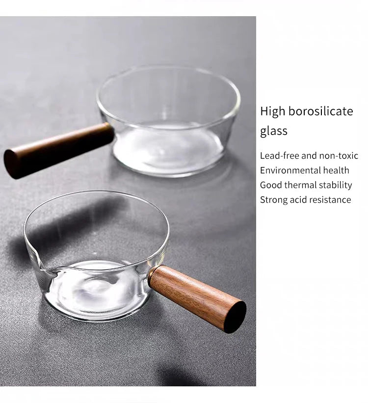 KEMORELA YS7258 Glasmilchtopf Holzgriff - 600ml 400ml Glas