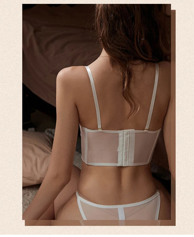 New Embroidery Lace Flowers French Underwear Bralette elegant Body Shaping Push Up Bra Set Romantic White Black Cute Lingerie Thin