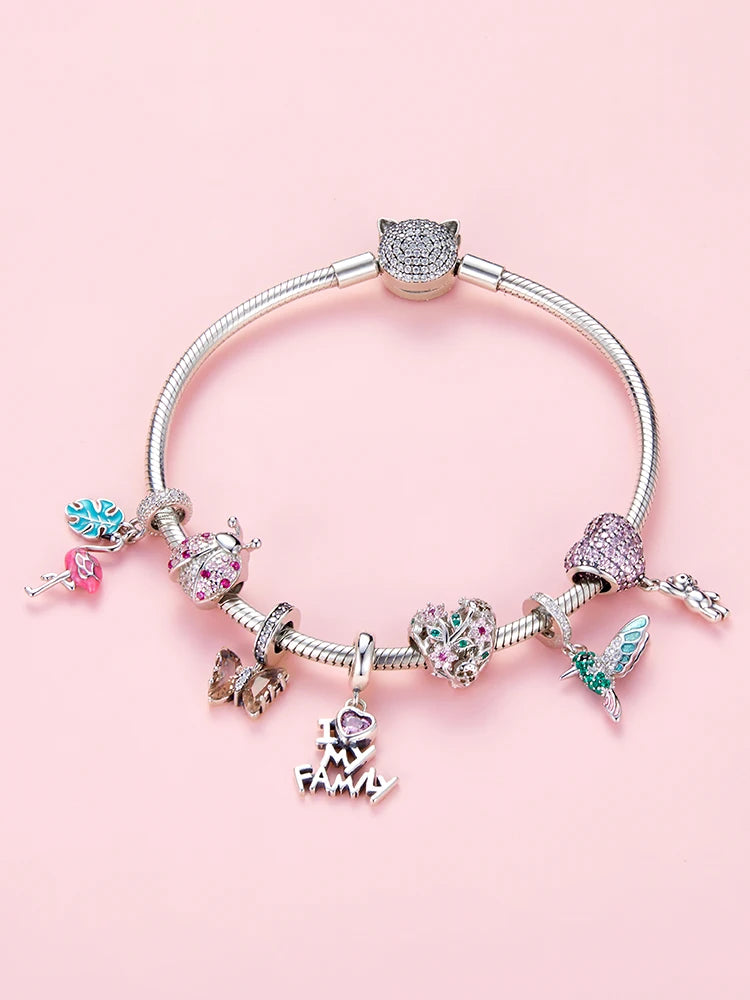 WOSTU 925 Sterling Silber Anhänger 2025: Frauen Junge Mädchen Haustier Kamera Biene AAA Cubic Zirkonia - Kaffee Marienkäfer Perlen DIY Original Armband 1.9g