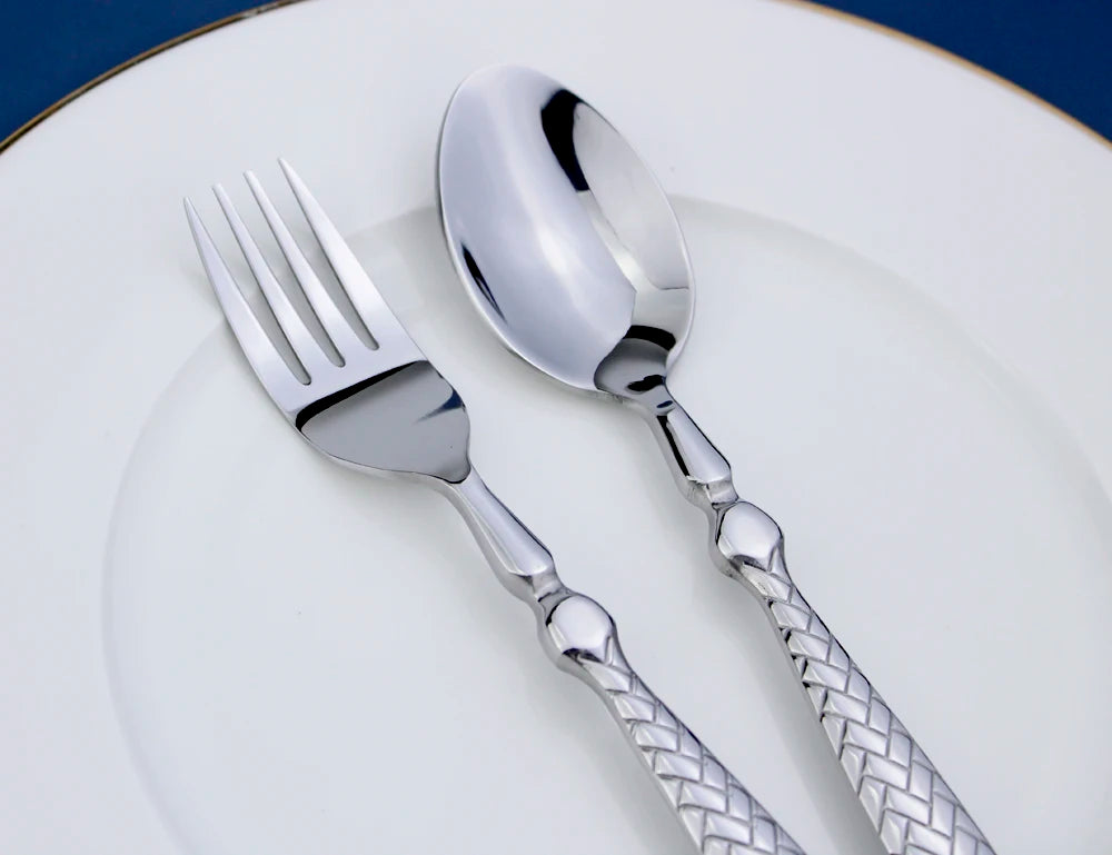 LUCF Royal Luxury 2025 - Gewebtes Muster Griff Spiegel Edelstahl Geschirr - Elegantes Besteck Delikates Tafelgeschirr Küche Hotel