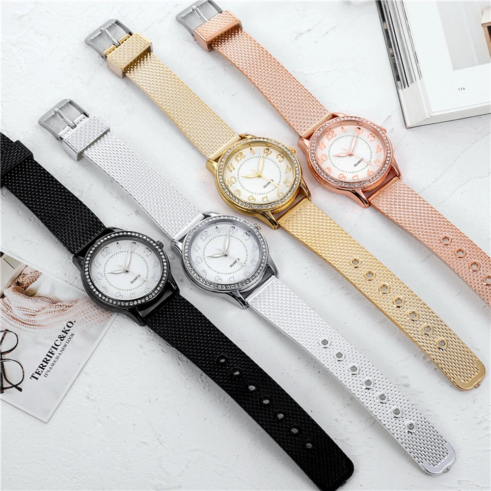 Women Watches Luxury Mesh Band Bracelet Rose Gold Inlaid Crystal Fashion New