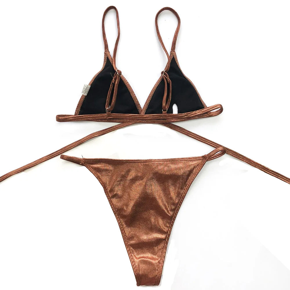 Ausgehöhlter Roter Elegant Bikini Set 2025: Vigorashely String Verbesserte Unterstützung Wire-Free - Tanga Brazilian Triangle Halter Patchwork