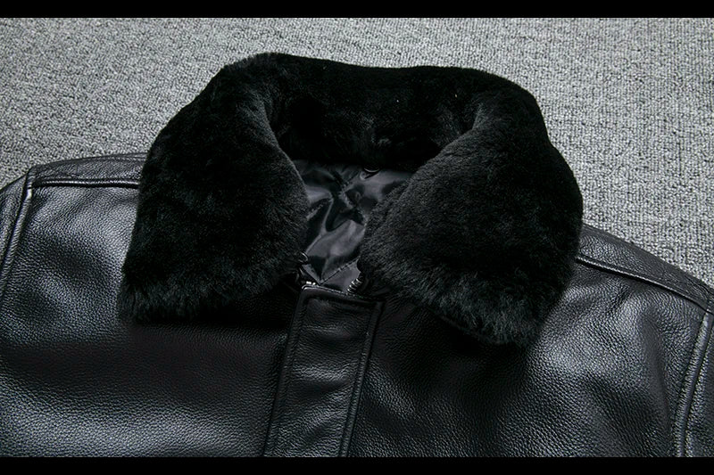 Air Force Flight Jacket Fur Collar Genuine Top Layer Cow Leather Jacket Men Black Brown Cow Coat Men's Winter Jacket