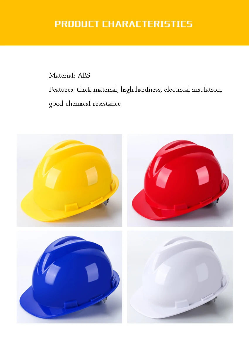 Worker Construction Site Protective Cap ABS Hard Hat V Shaped Adjustable Size Rotary Knob Safety Helmet