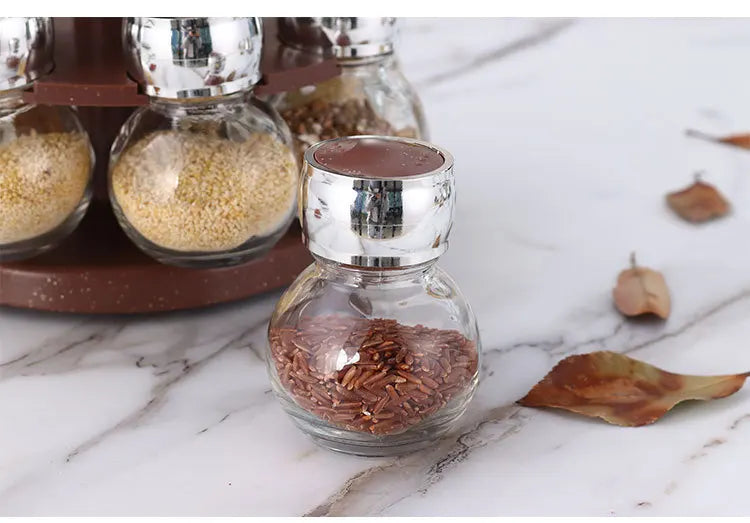 Rotating16Pcs Condiment Set Spice Jar StorageBox HomeKitchen Cruet Condiment Bottle Coffee Sugar Seal Jar Container Rack