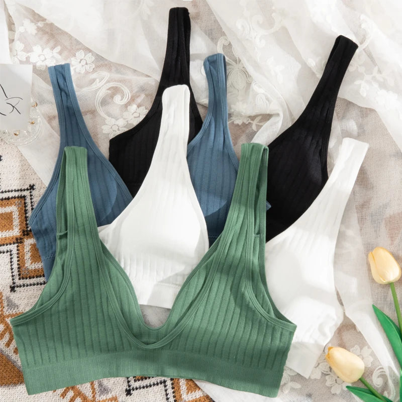 Women Seamless Sports Crop Top Sexy Bra Female Tube Tops Deep V Sexy Women's Underwear Bralette Sleeveless Camis Bandeau Top
