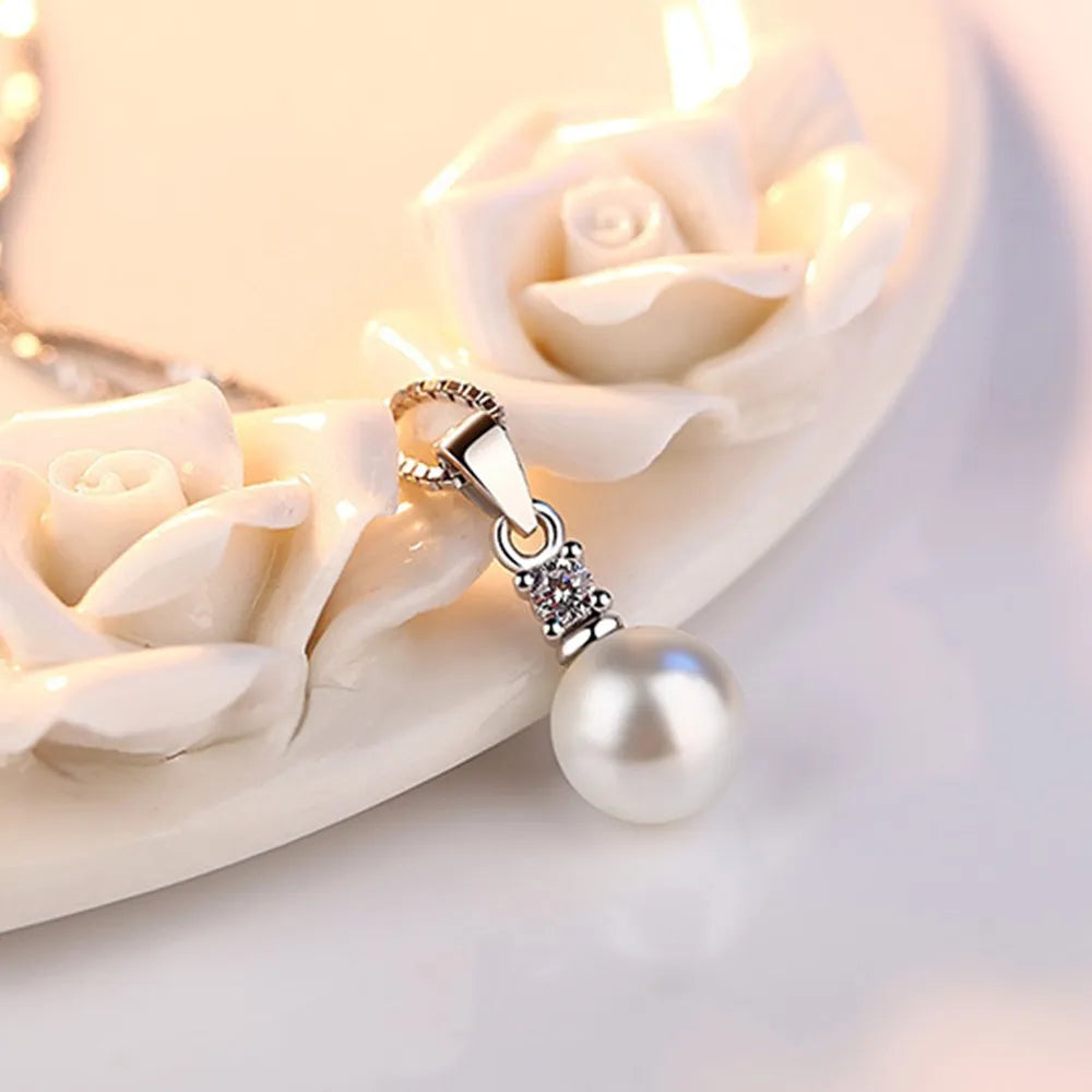 Colier Robbie din argint 925 cu perlă de cristal - 45 cm 1 g