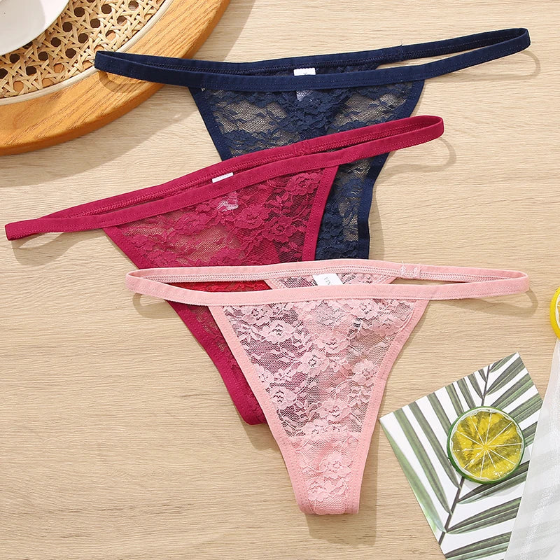 Set de dantelă ZhejiangChoice pentru femei, tanga - 3 bucăți, talie joasă