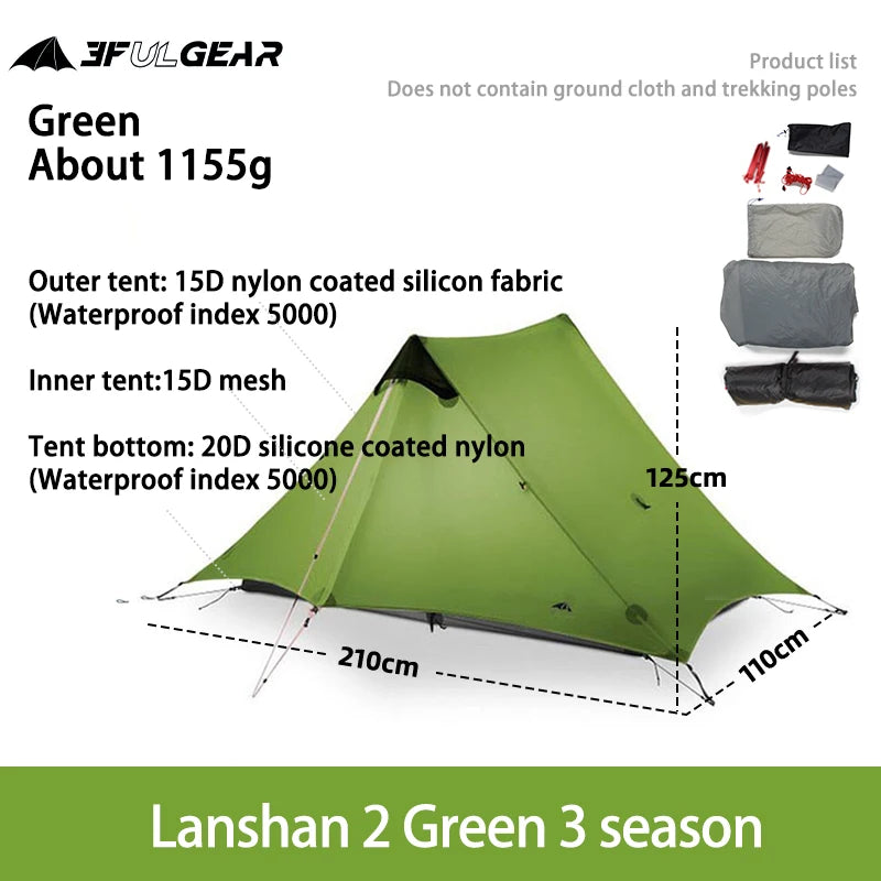 Ultralight Camping Zelt 2025 - 3F UL GEAR LanShan 2 Professional 15D Silnylon