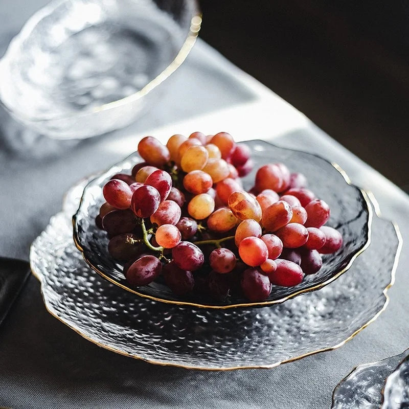 Glass Plate Irregular Dinner Plates Gold Glass Dishes Creative Salad Bowl Transparent Plate Glass Bowl and Dish Set Dessertplate