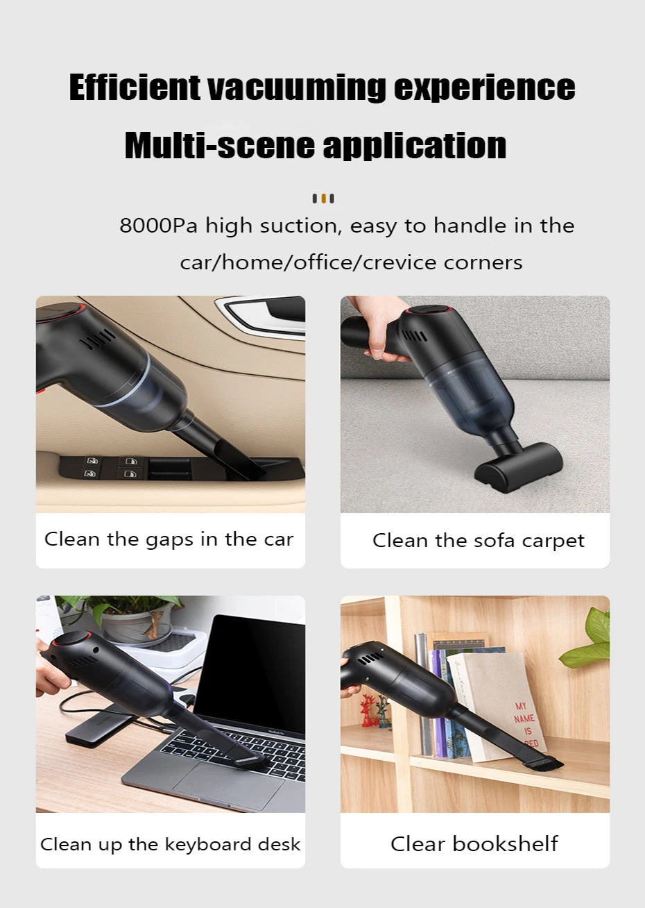 EAFC Wireless Car Vacuum Cleaner Handheld Mini Vaccum 8000Pa 120W High Suction Reacharageable For Home Car Cleaning Wet Dry