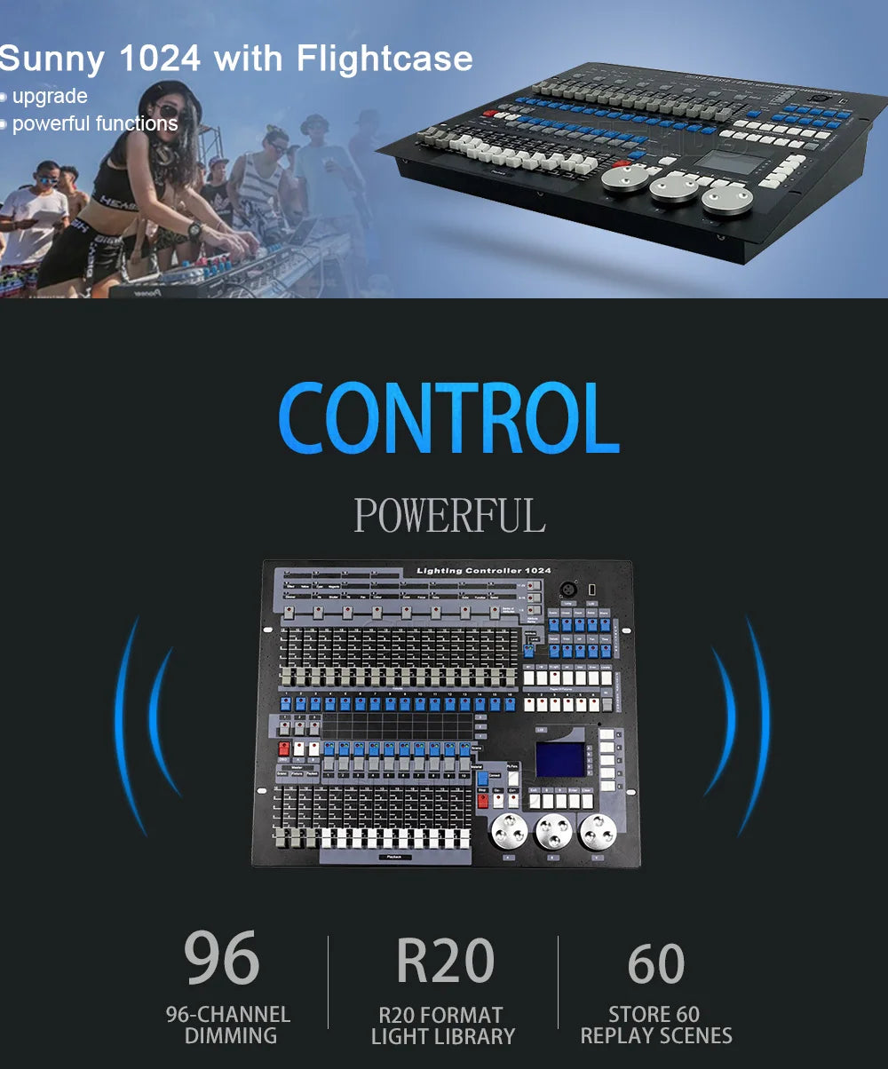 Controler DMX SHEHDS 1024/consolă 192 pentru iluminare Par, lumină cu cap mobil, standard internațional, DJ, discotecă, nunți, concerte