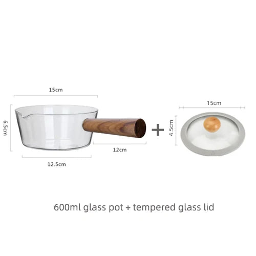 KEMORELA YS7258 Glasmilchtopf Holzgriff - 600ml 400ml Glas
