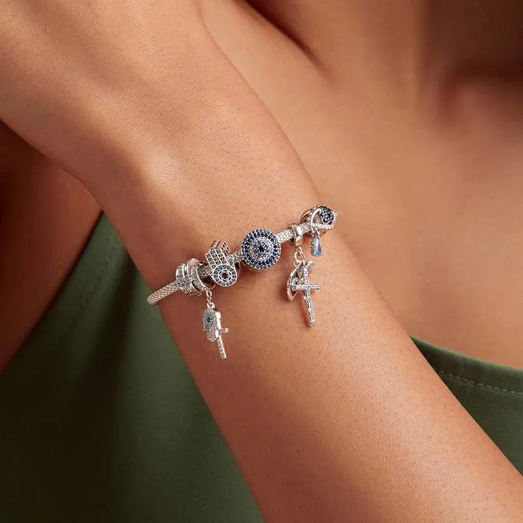 Sterling Silber Anhänger: WOSTU 925 DIY Armband Charms AAA Cubic Zirkonia - Haustier Kamera Biene Kaffee Marienkäfer Perlen Original 1.9g