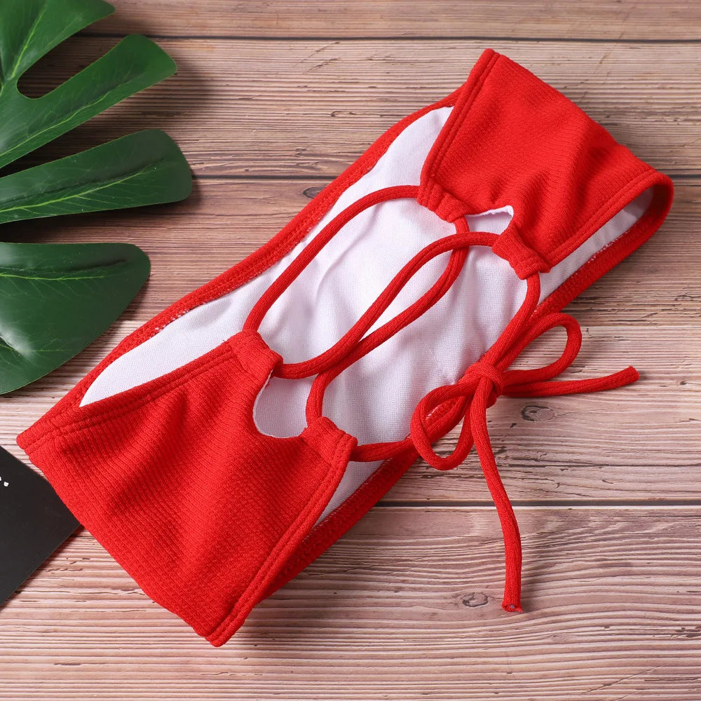 2025 Neuer Bikini Frauen Schwimmbekleidung - Hoher Bund Strapless Elegant Bikini - Reiner Farbton Polsterung Badeanzug Monokini