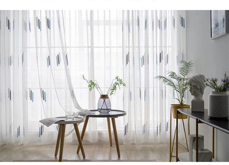 Embroidered Sheer Curtains Modern Gauze Curtain Yellow Living Room Blue Bedroom White Yarn Window Tulle Curtains