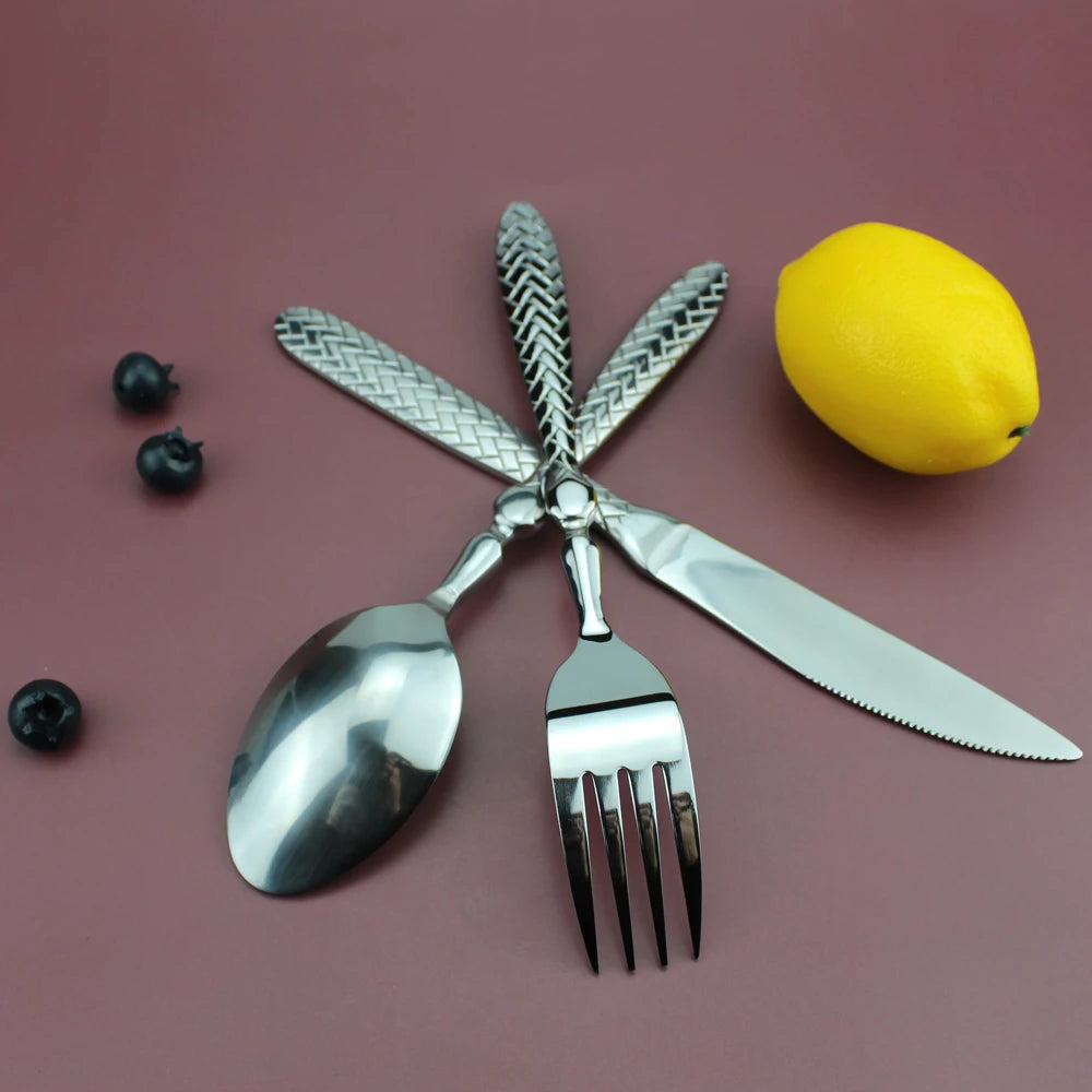 LUCF Royal Luxury 2025 - Gewebtes Muster Griff Spiegel Edelstahl Geschirr - Elegantes Besteck Delikates Tafelgeschirr Küche Hotel