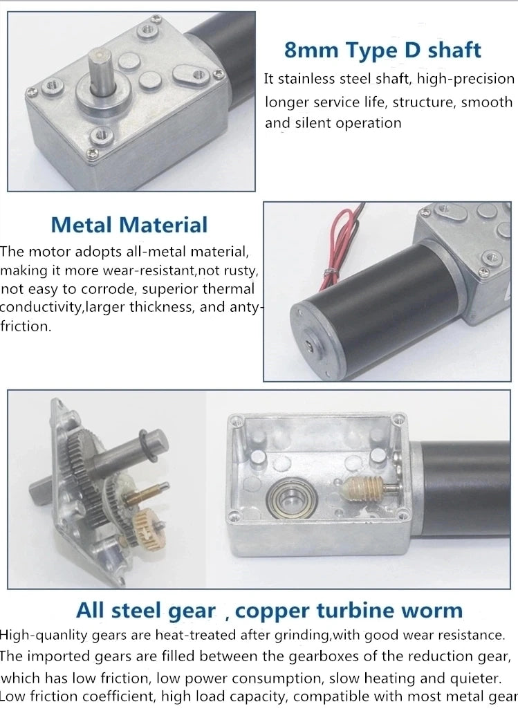 Worm Gear Motor 12V 24V Reversed 12-470rpm DC Motor High Torque 3.4-70kg Self-Lock For Curtain Machine Customized Home Equipment