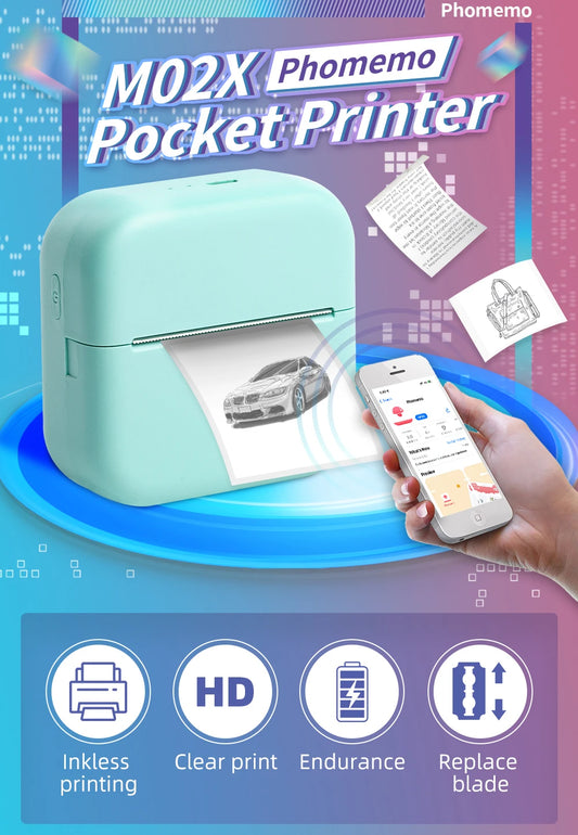 Mini-Drucker 2025: Phomemo M02 X Mini Thermal Blue Tooth Inkless Compatible 53/15/25mm Pocket Printer for Kids Gift Collection
