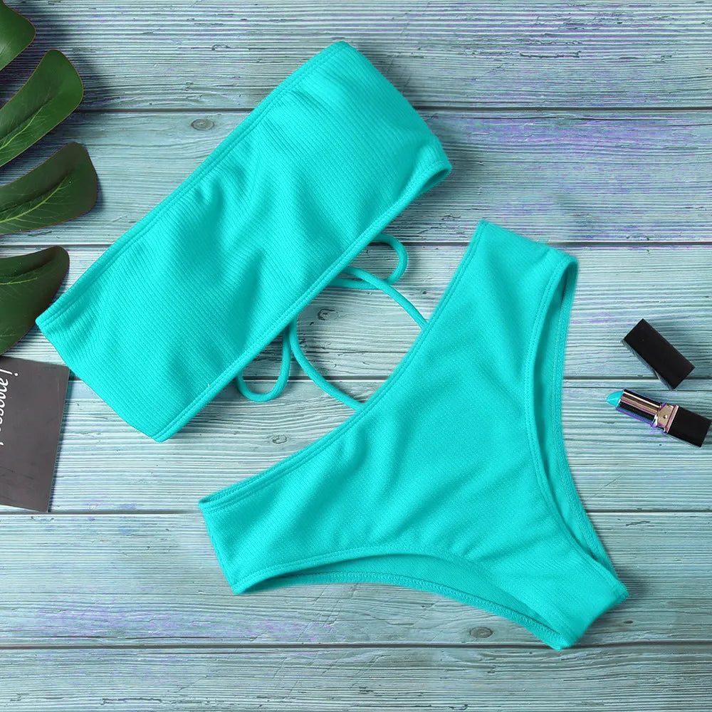 2025 Neuer Bikini Frauen Schwimmbekleidung - Hoher Bund Strapless Elegant Bikini - Reiner Farbton Polsterung Badeanzug Monokini