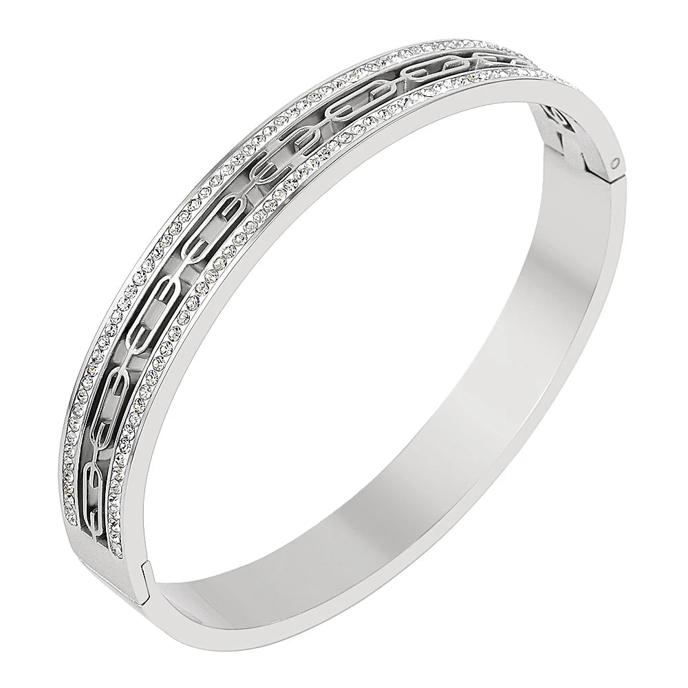 Luksusowa bransoletka z kryształkami górskimi, grawerowana, geometryczna bransoletka damska dla mężczyzn, modna biżuteria damska