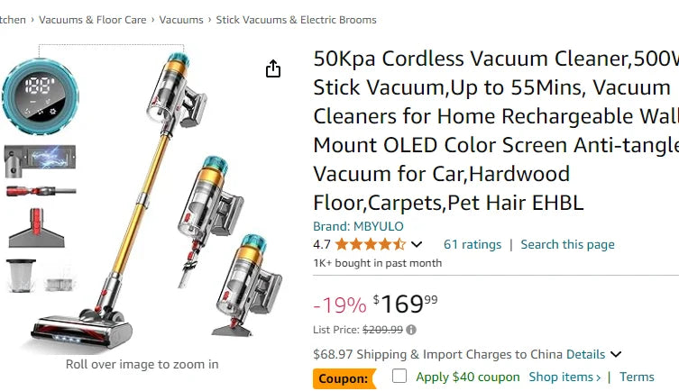 Staubsauger 2025: 50Kpa Cordless 500W Stick - 55Mins Rechargeable Wall Mount Collection