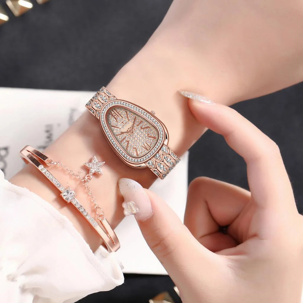 Schlangen Armband Uhr 2025 - Frauen Roségold Stahl Strass Damen - Luxus Armbanduhren Fashion Geschenk Uhr Female Relogio Feminino