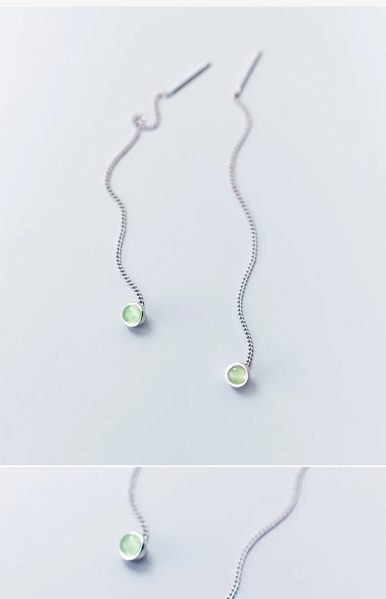 Modian Fashion Green Opal Long Chain Tassel Earring for Women Genuine 925 Sterling Silver Drop Earring Fine Jewelry 2020 New