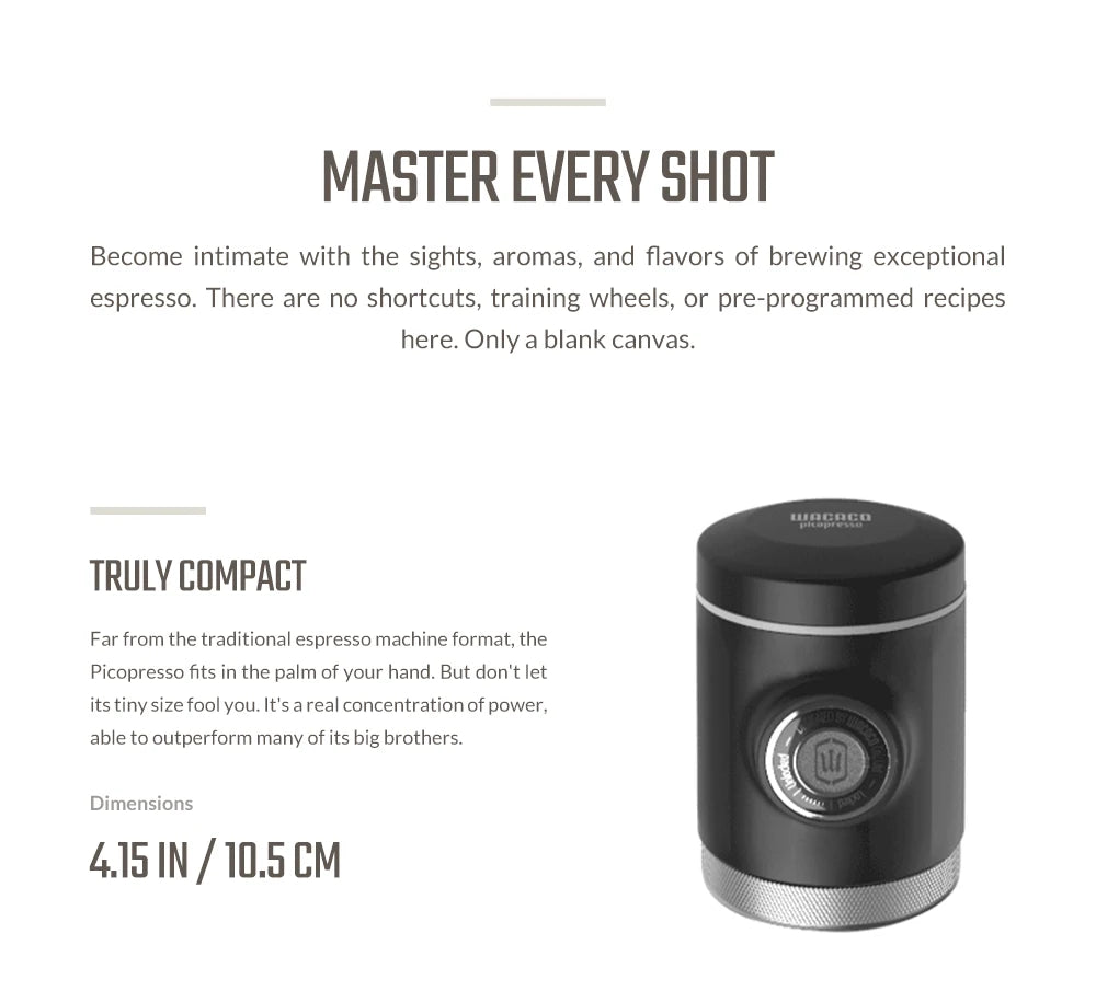 WACACO Picopresso Portable Espresso Maker, Specialty Coffee Machine, 18 Bar Pressure Travel Coffee, Gift, New Year
