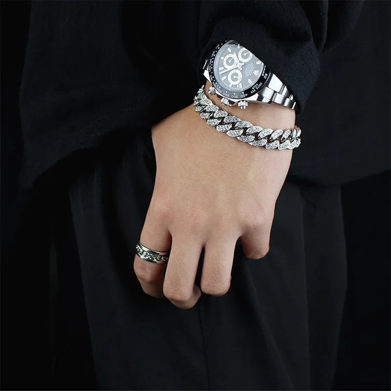 Luxus Mode Punk Strass Armband Für Frauen Männer Hiphop Cuban Link Armbänder Einfach Design Golden Silber Farbe Schmuck Geschenk