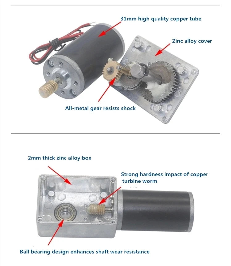 Worm Gear Motor 12V 24V Reversed 12-470rpm DC Motor High Torque 3.4-70kg Self-Lock For Curtain Machine Customized Home Equipment