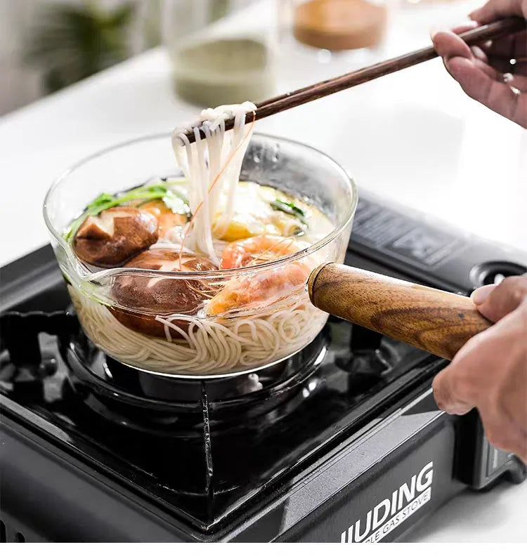 KEMORELA YS7258 Glasmilchtopf Holzgriff - 600ml 400ml Glas