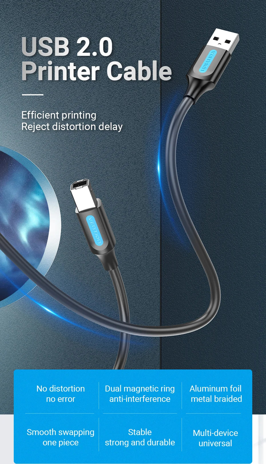 USB Druckerkabel 2025 - Vention USB 2.0 Type A zu B - Drucker Scanner Kabel HP Canon Epson ZJiang