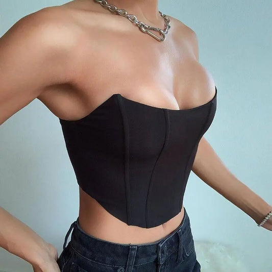 Sleeveless Off Shoulder Fashion elegant Corset Crop Tops Vest Female Underwear Backless Bustier Top Solid