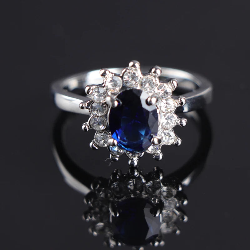 Carofeez Luxury Blue/Whtie Zircon Women Rings Cute Flower Ring For Women Fashion Jewelry Accessories Wedding Statement Girl Gift